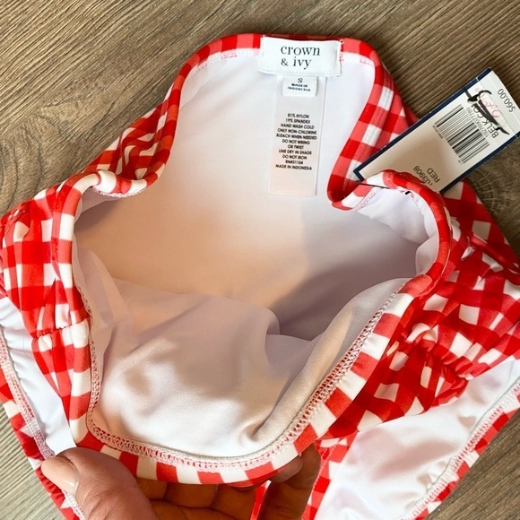 Crown & Ivy Red Gingham Plaid High Waisted Bikini Bottoms - Picture 6 of 6